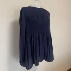 ✳︎美品✳︎UNIQLO ユニクロ　ネイビー　ジョーゼットプリーツブラウス