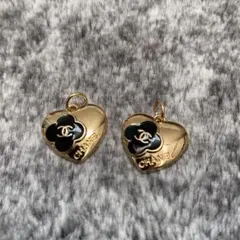 CHANEL ビンテージボタンチャーム ゴールドブラック ハート 刻印有り2個