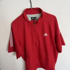 adidas レッド ジップアップシャツ