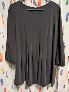 新品☆ローズティアラ黒のプリーツ五分袖トップスチュニック大きいサイズ