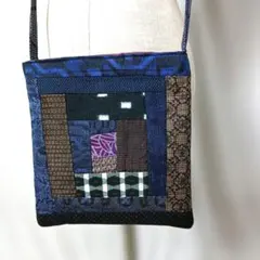 着物リメイク　大島紬や絣パッチワークミニショルダーバッグ　(スマホショルダー)