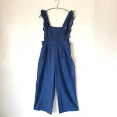 【dazzlin】大人可愛い フリル デニム サロペット インディゴ Sサイズ