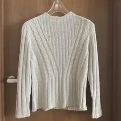 アイボリー リブ編み ニットサマーセーター M