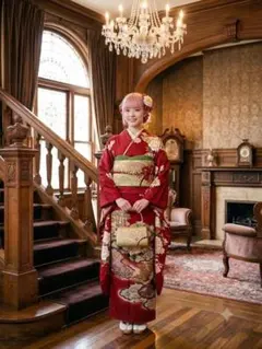 ■E6781■美品■正絹■振袖フルセット　臙脂　花尽し　成人式 卒業式　前撮りのサムネイル