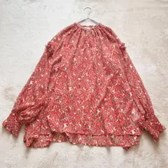 美品【IENA】花柄 長袖ブラウス ボリュームスリーブ　レッド フリル