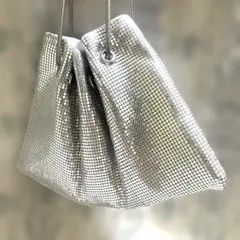 シルバー メッシュスタイル キラキラ ポーチ 2WAY パーティーバッグ