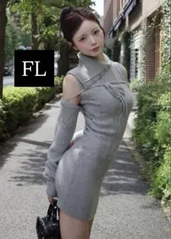 Darich デザインネックニットミニワンピース FL