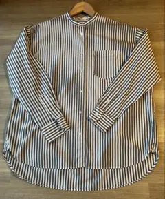 スタンドカラーシャツ　長袖ストライプM SALE値下げ