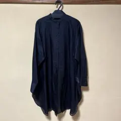 ネイビー バンドカラー ロングシャツ 長袖のサムネイル