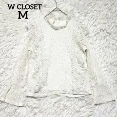 W CLOSET フリルレーストップス プルオーバー 綿混 M オフホワイト