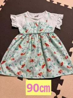 Disney アリエル　ワンピース　切り替え　ヒラヒラ　90㎝のサムネイル