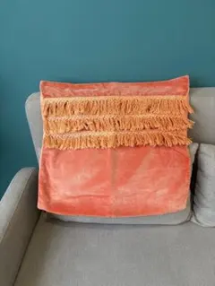 フランフラン　 franc franc フリンジ付きオレンジクッションカバー