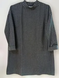 ストライプ ダークグレー チュニック 長袖