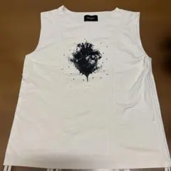 GRANCY】シャーリングデザインラインストーングラフィックノースリーブ