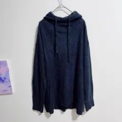 ソコラ　パーカー　ニット　フード付き　プルオーバー　トップス　紺