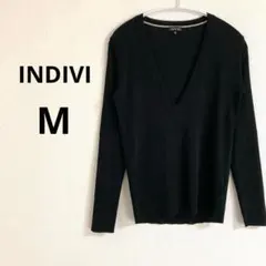インディヴィ レディース 長袖 ニット セーター ブラック 日本製 M