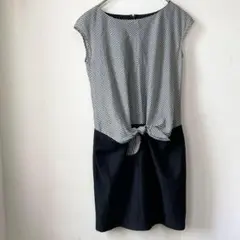 UNTITLED フレンチスリーブ 切り替えワンピース ブラック×ホワイト（1）