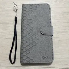 iPhone15 plus ケース 手帳型 グレー ストラップ付き カード収納