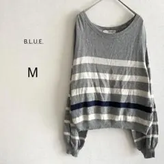 B.L.U.E. ボーダーニット M グレー ネイビー 薄手 ゆったり 長袖