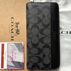 COACH 長財布 シグネチャー ストライプ ブラック - メルカリ