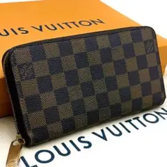 【美品】ルイヴィトン　ダミエ　長財布 国内発☆Louis Vuitton 中がピンク！ダミエアズールジップ長財布