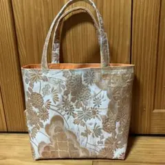 338 帯リメイクバッグ　花柄トートバッグ