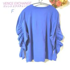 VENCE EXCHANGE 長袖カットソー F 青　無地　ヒラヒラ袖 ゆったり