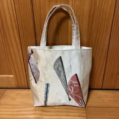 348 帯リメイクバッグ　扇子模様のトートバッグ