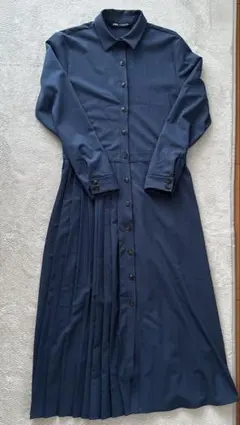 ZARA プリーツワンピース　ブルー　XS