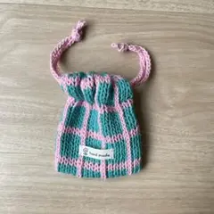 手編みの巾着袋｜綿　コットン　100% 棒針編み　カジュアル　編み物