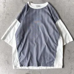 良品 トゥモローランド スビンコットン 異素材切替 ストライプ 半袖 Tシャツのサムネイル
