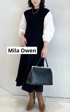 【人気！】ミラオーウェン　袖ドッキングナローシルエットニットワンピース1(M)