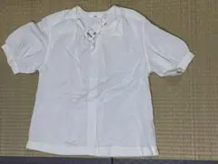 ユニクロ リネンブランド ボリュームブラウス 半袖 白 レーヨン 麻 綿