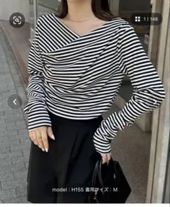 ストライプ Vネック 長袖トップス LLサイズ