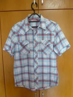 ハリウッドランチマーケット 半袖チェックシャツ ライトブルー系 サイズ2(M)