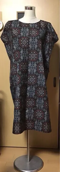 大島紬✨No.245 超ゆったり❤️フレンチ袖ワンピース✨一点物❣️