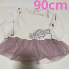 女の子トップス90 ピンクレース　花柄