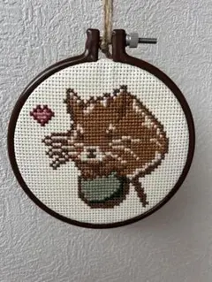 刺繍 クロスステッチ完成品 デグー ペット オリジナルデザイン 枠付き 手作り