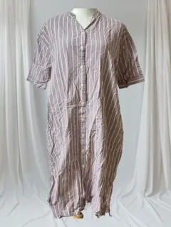No18 半袖シャツワンピース 膝丈 ストライプ ポケットあり カジュアル L