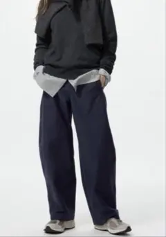 【UNIQLO】ジャージバレルレッグパンツ　ネイビー　S