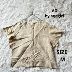 【AG by aquagirl】麻混 フリルスリーブブラウス ベージュ Mのサムネイル