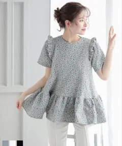 フィットモア フラワージャガードティアードトップス ブルー