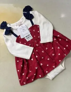 赤と白のドット柄ロンパース・カバーオール