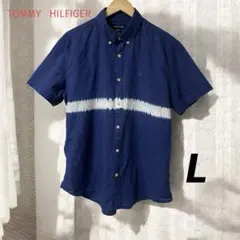 TOMMY HILFIGER 半袖シャツ ネイビー タイダイ風 BD Lサイズ