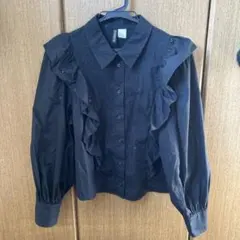 H&M フリル長袖シャツ ブラック