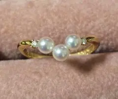 値下げ★タサキ TASAKI K18パールリング 11号 /アコヤ真珠、ダイヤのサムネイル