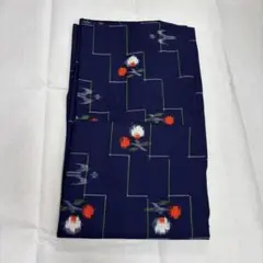 紺色 花柄 ウール着物
