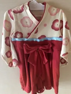 女の子　袴風ロンパース 70cm 梅　赤