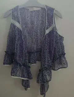 フリル付き花柄カーディガン シフォン