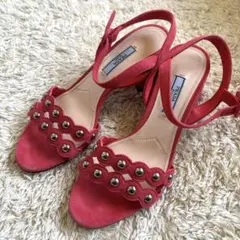 美品　PRADA プラダ　ストラップ付き　スタッズ　サンダル　ローヒール　23